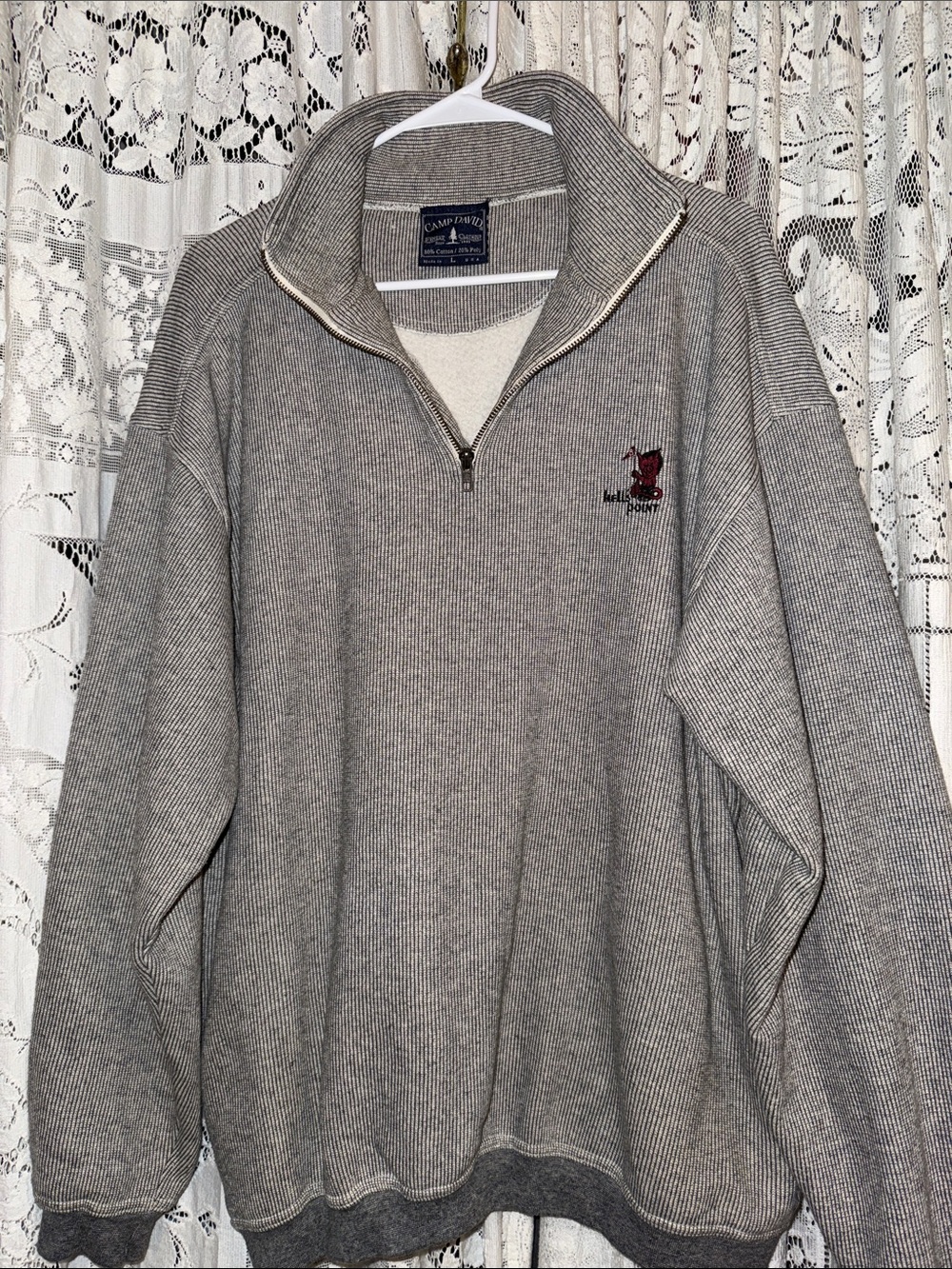 Vintage Camp David Hells point Gray Half-Zip Sweatshirt with Logo